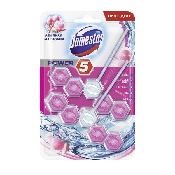 Засіб для чищення унітаза Domestos Гігієнічний блок Power 5 крижана магнолія 55 г 