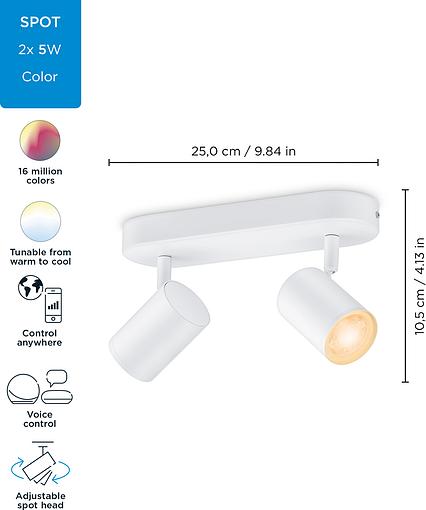 Світильник світлодіодний WiZ IMAGEO Spots 2x5W 2200-6500K RGB Wi-Fi білий (929002658801) 