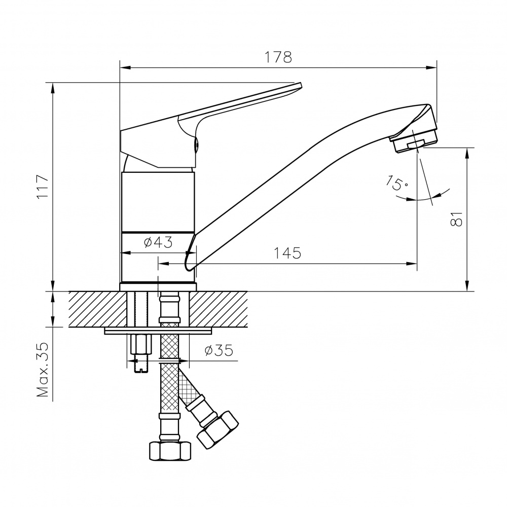 Смеситель для умывальника Imprese RUBIN f03509901CC, хром, 35 мм