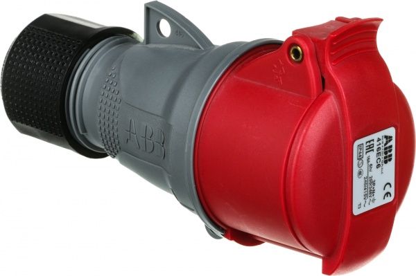 Розетка силовая с заземлением ABB 32A, 3P+N+E серый с красным 2CMA102051R1000