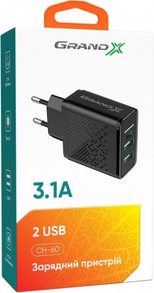 Зарядное устройство Grand-X CH-60 2 USB 5 В 3.1 A