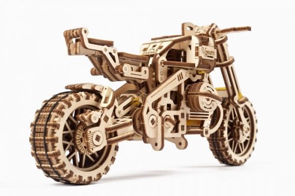 Деревянный 3D-конструктор UGEARS Мотоцикл Scrambler UGR-10 с коляской