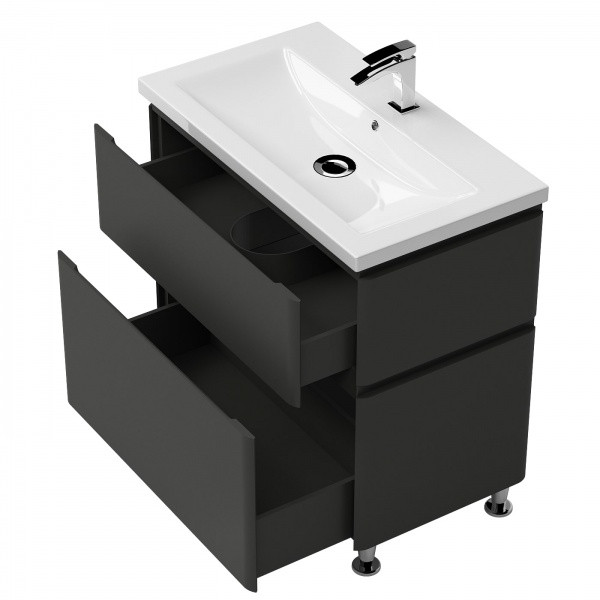 Тумба на ножках Aquarius Modena графит с умывальником Комо 70