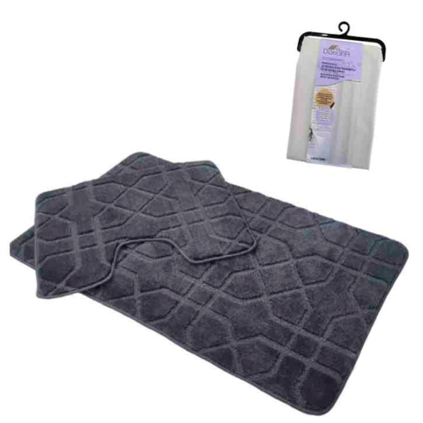 Набор ковриков Dariana Standard 60x100+60x50 см серый геометрия + занавеска PEVA