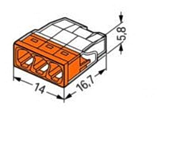 Клема быстрого монтажа WAGO на 3 проводника 0,5-2,5 мм² (с пастой) 3 шт./уп. оранжевый 22-7324-3УW