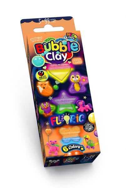 Набір для творчості Danko Toys BUBBLE CLAY FLUORIC 6 кольорів укр. (30) в асортименті