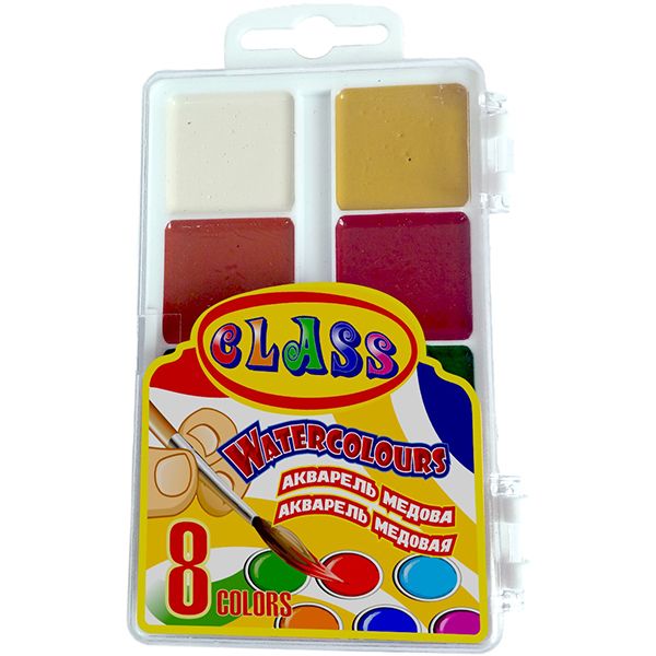 Фарба акварель медова, 8 кольорів, пластикова коробка, Watercolors 7614