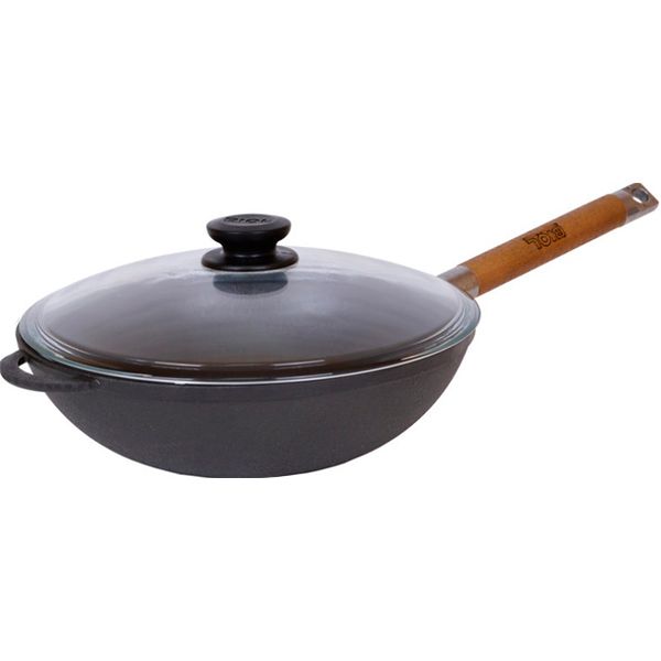 Сковорода wok чавунна знімна ручка + скляна кришка 26 см 1526C Biol