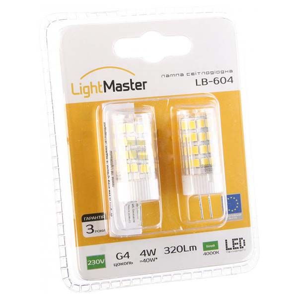 Лампа светодиодная LightMaster LB-604 2 шт./уп. 220 В 4 Вт G4 прозрачная 4000 K