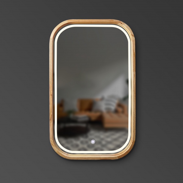 Зеркало со встроенной подсветкой Luxury Wood Reliability SLIM LED ясень натуральный 550x750 мм 