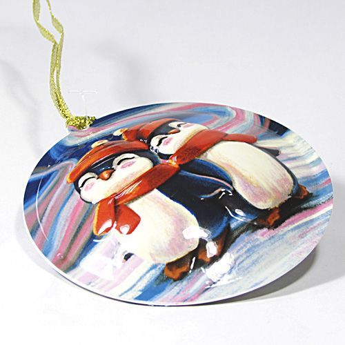 Елочная игрушка шар Пингвины 9 см 