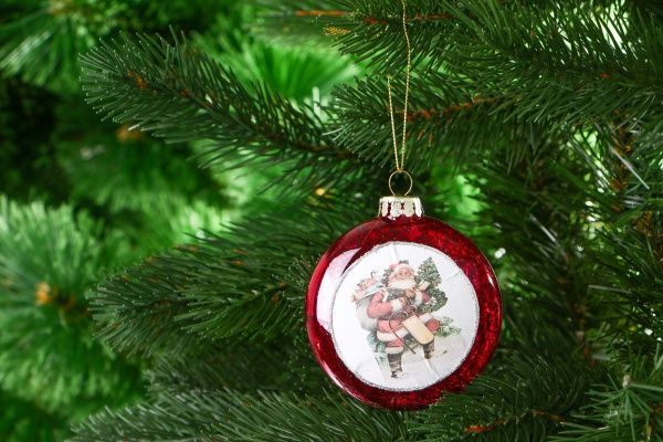 Елочная игрушка Медальон красный Дед Мороз 8 см 