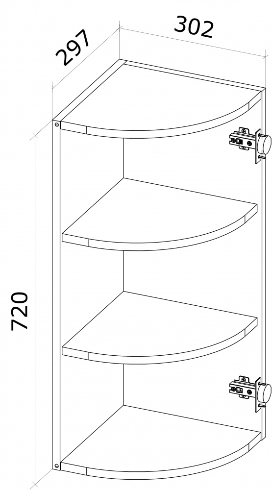 Шкаф верхний Грейд Оптимум радиусная 302x720x297 мм белый