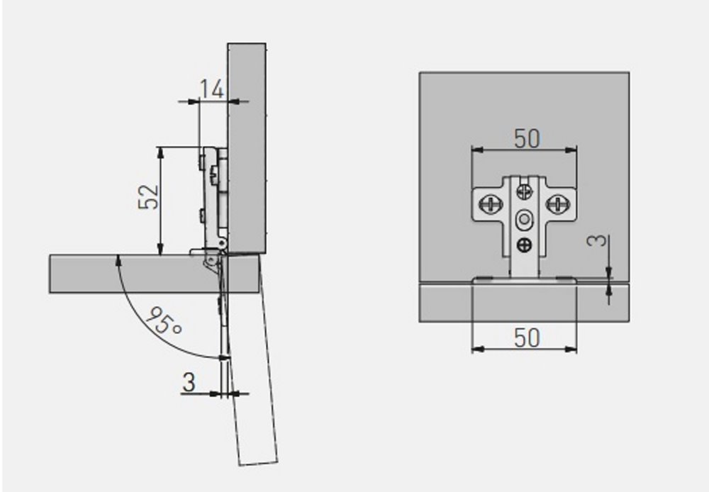 Петля накладная GTV 95° Slide-On Cibi Mini планка H=0 ZP-CIBI9H0ZE