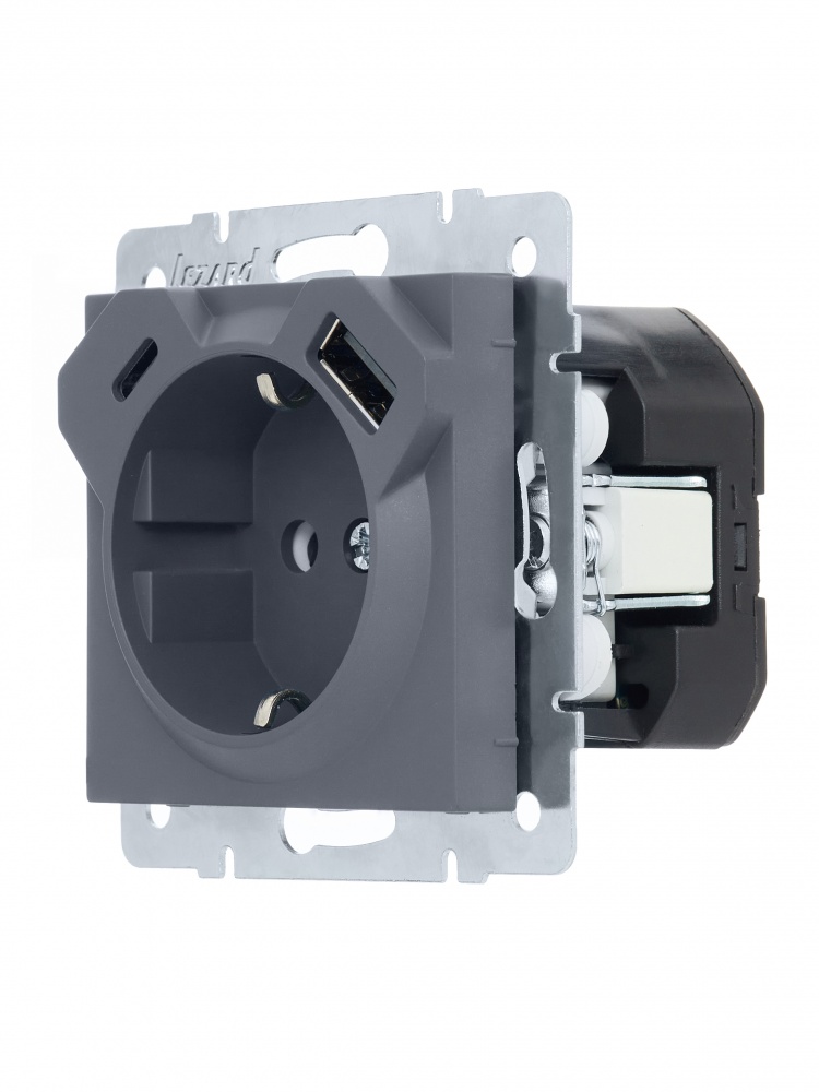 Розетка побутова + USB + Type C із заземленням Lezard Vesna шефілд грей 742-3488-181TC