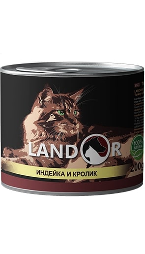 Консерва для взрослых кошек LANDOR Adult Индейка и кролик 200 г