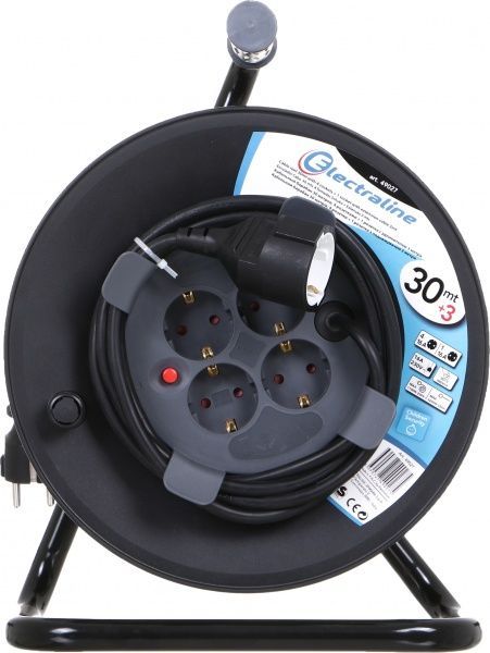 Удлинитель на катушке Electraline +1 розетка 3м с заземлением 5 гн. черный 30 м 49027 