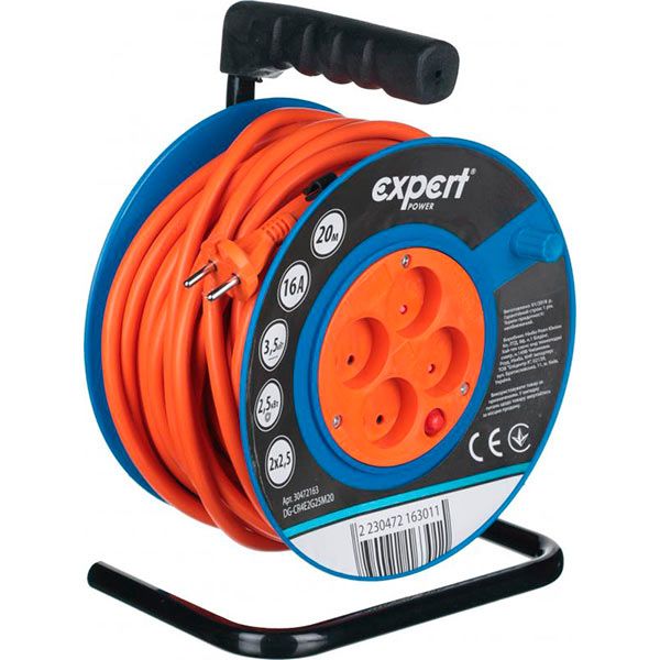 Подовжувач на котушці Expert Power ПВС 2х2,5 3,5 кВт без заземлення 4 гн. помаранчевий 20 м DG-CR4E2G25M20 