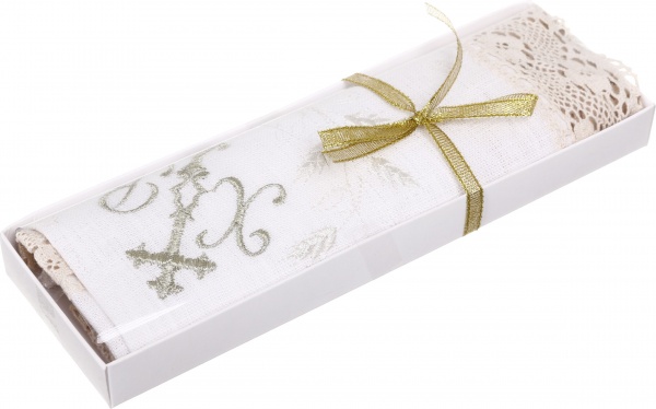 Серветка святкова з мереживом (7 см) 40x40 см білий із малюнком 