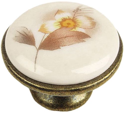 Меблева ручка металофарфорова d30 мм антична латунь REI 814