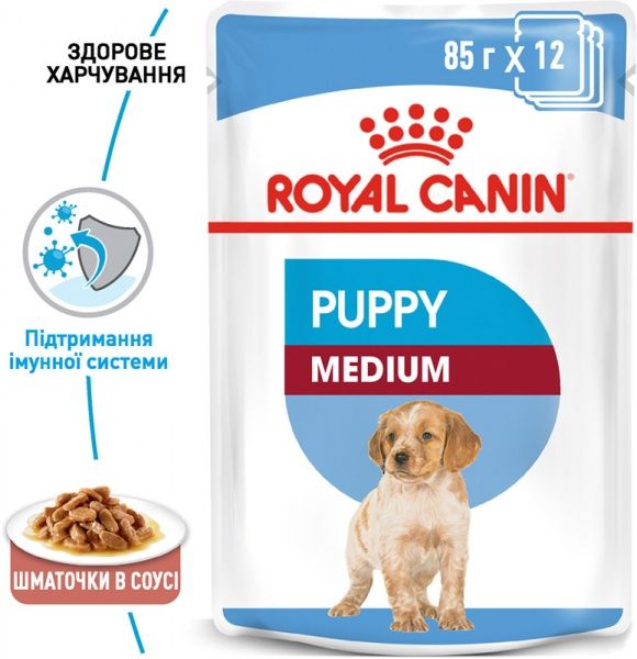 Корм Royal Canin для цуценят MEDIUM PUPPY(Медіум Паппі соус), пауч, 140 г