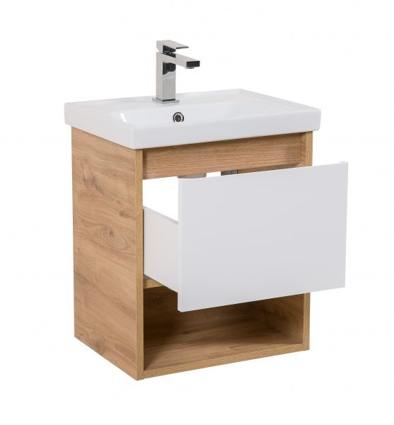 Тумба подвесная ScandiSPA Edda севилья/белый с умывальником Frame 50 см