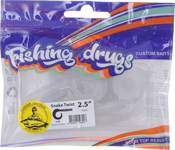 Приманки для ловлі риби Снейк Твіст 64 мм 8 шт. натуральний білий