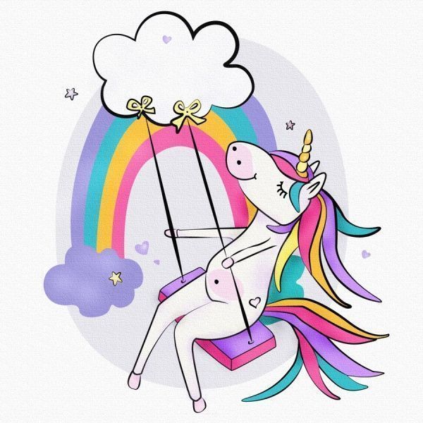 Холст на картоне с контуром Единорожка на качелях 20х20 см Rosa Start 