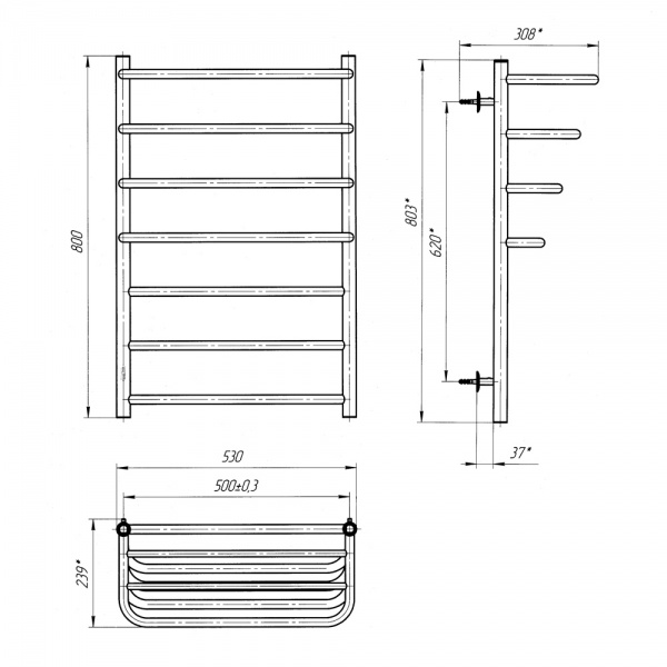 Рушникосушарка Evro-Termo Шарм П7 500 х 800 з полицею