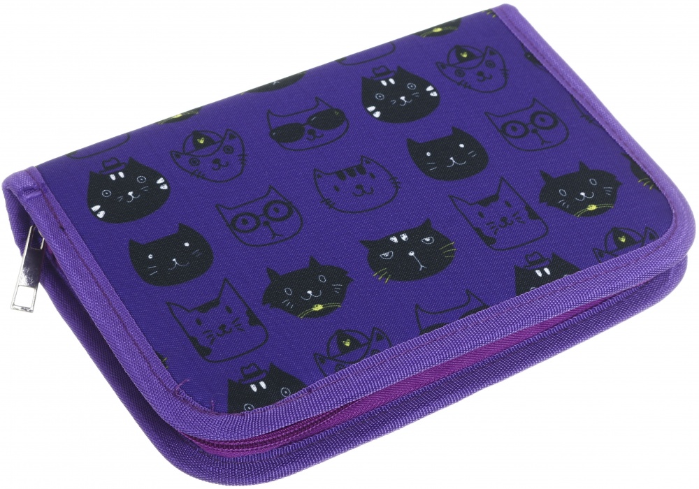 Пенал школьный Cats Nota Bene фиолетовый с рисунком