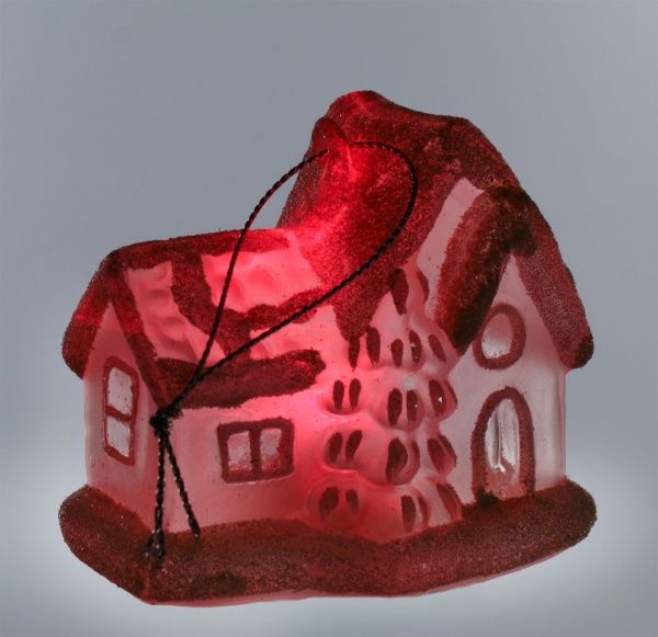 Новогодняя декорация Стеклянный домик 7,5х5х7,2 см с RGB подсветкой