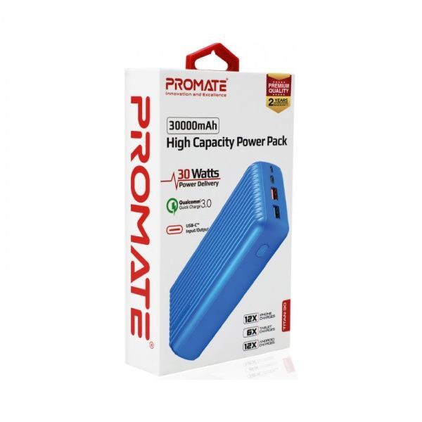 Універсальна мобільна батарея Promate Titan-30 30000 mAh blue (titan-30.blue) 