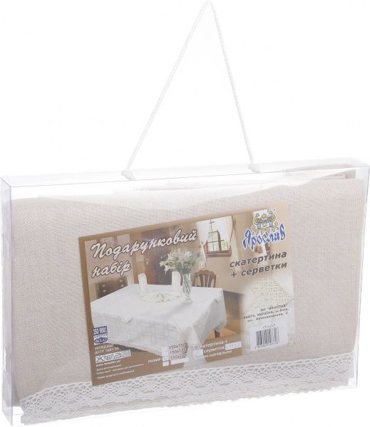 Комплект столовий скатертина та 8 серветок з мереживом бежевий Ярослав 