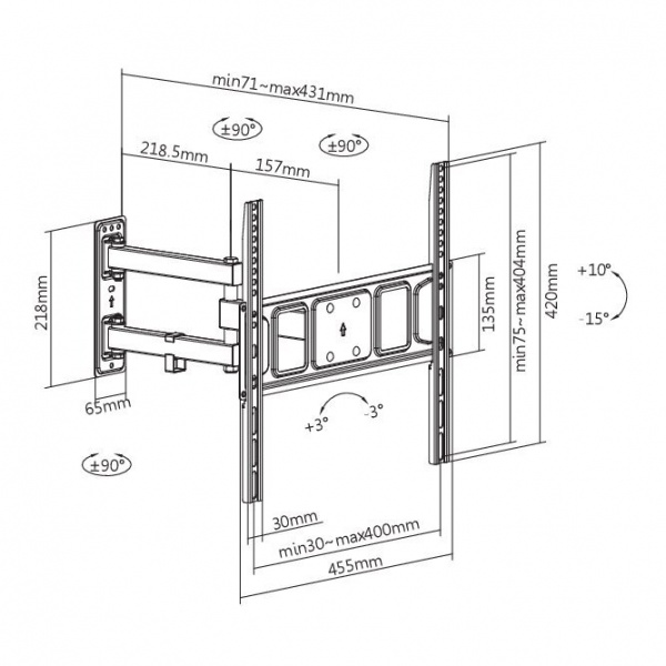 Крепление для телевизора Kivi Motion-443, 35кг, поворотно-наклонные 71
