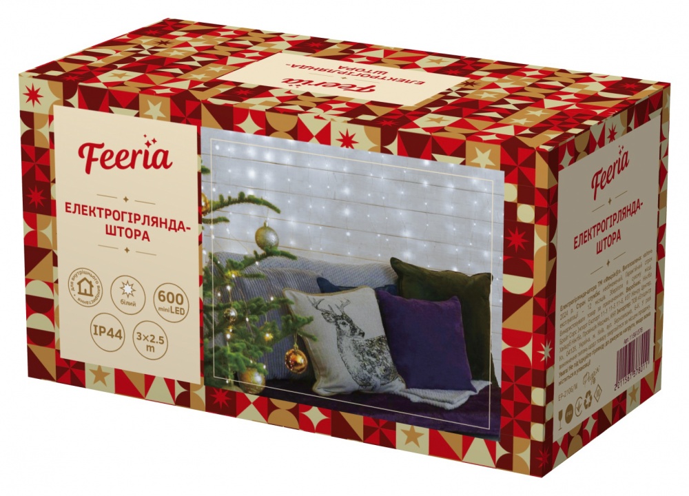 Электрогирлянда-штора EP-2106/W светодиодная (LED) 600 ламп 2,5 м