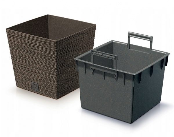 Горщик для квітів Prosperplast Furu Eco Wood 240 мм низький з вкладишем кавовий квадратний 10 л (60031-4625) 