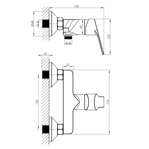 Змішувач для душу Imprese WITOW, з душовим гарнітуром, хром