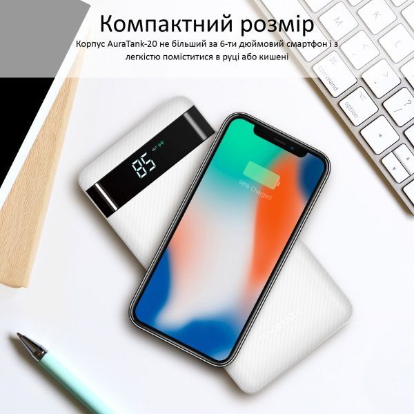 Зовнішній акумулятор (Powerbank) Promate 20000 mAh white (auratank-20.white) 