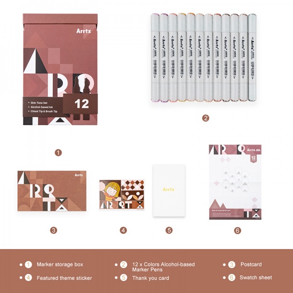 Набор маркеров Arrtx Oros ASM-03-SK02 12 цветов оттенки кожи LC302772 