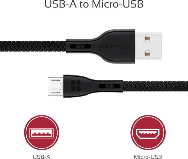 Кабель Promate USB – microUSB 1,2 м чорний (powerbeam-m.black) 
