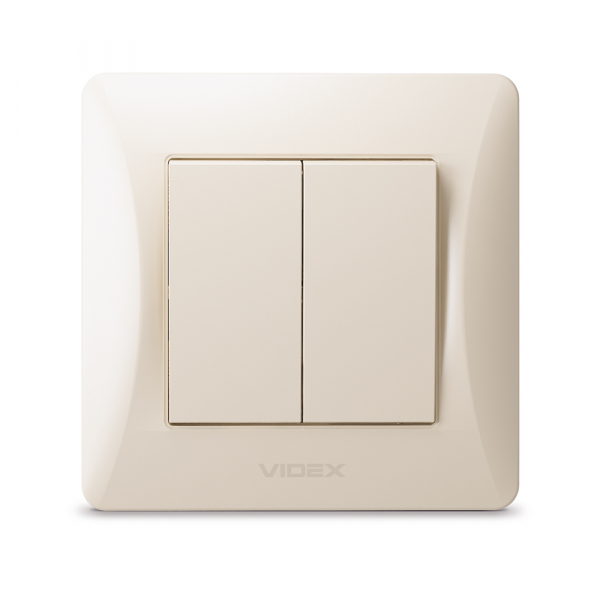 Вимикач двоклавішний Videx Binera без підсвітки кремовий VF-BNSW2-CR