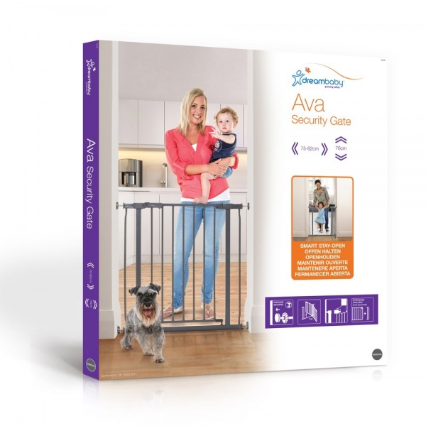 Бар'єр-ворота DreamBaby AVA для проєму 75-81 см сірий