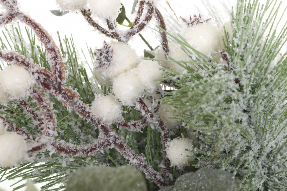 Композиция новогодняя настольная хвойная с ягодами в мешковине 30 см A3-53499