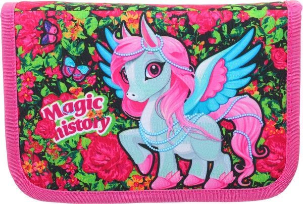 Пенал школьный Пегас розовый с рисунком