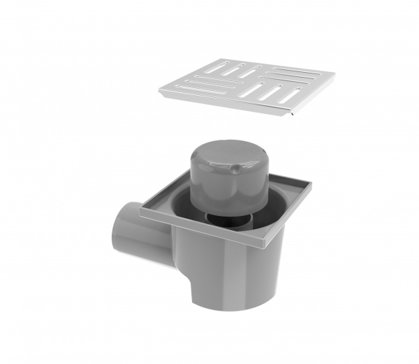 Душевой трап Water House с решеткой из нержавеющей стали 100х100 мм с горизонтальным выпуском DN50