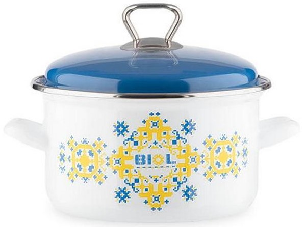 Кастрюля с крышкой эмалированная Вышиванка желто-голубая 3,1 л CE20V1 Biol