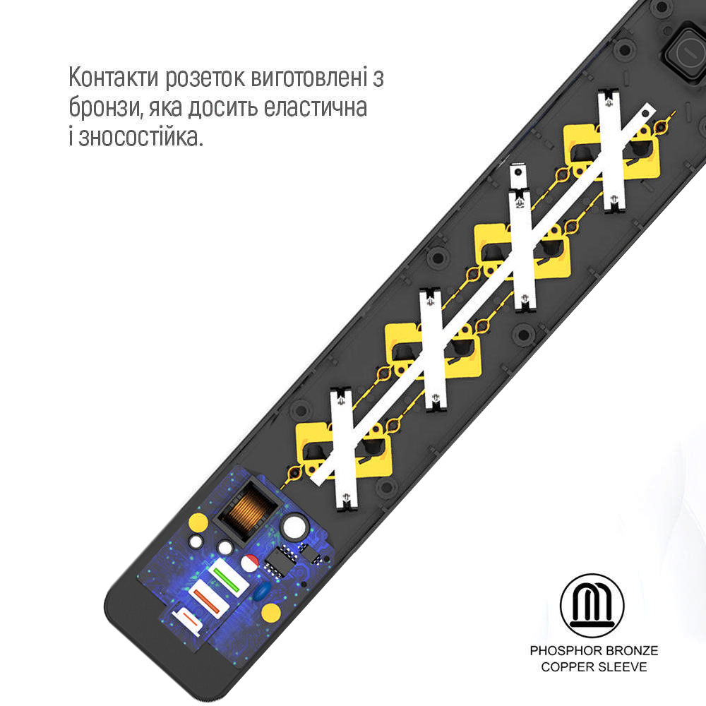 Сетевой фильтр ColorWay 3USB (2USB-A +1 TYPE-C) (24W) с заземлением 4 гн. черный 5 м CW-CHE435PDB