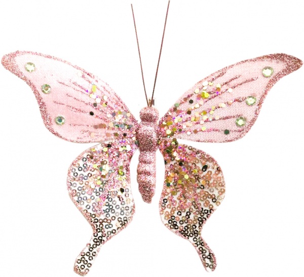 Декорация Dalian Everglory бабочка с блестками 19 см розовый EYJY20Q1200 EYJY20Q1203