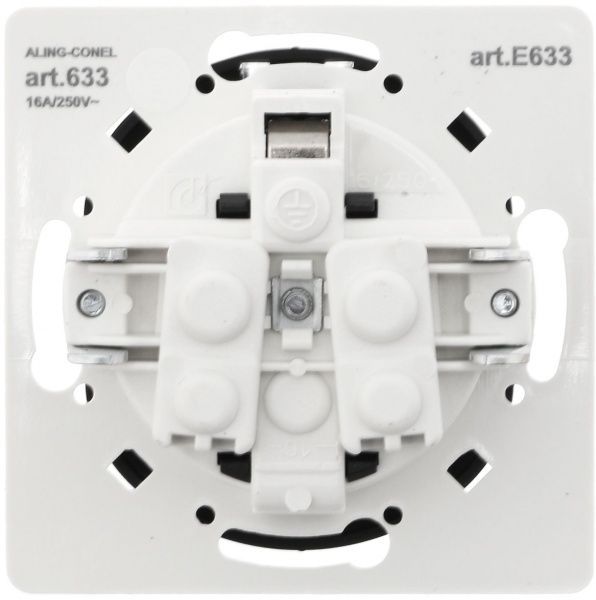 Розетка с заземлением Aling-Conel Eon без шторок с крышкой черный E633.E1