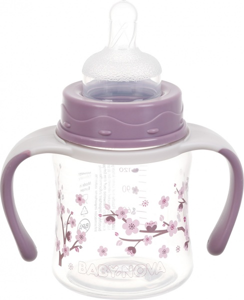 Пляшка дитяча BABY-NOVA Декор, з широкою шийкою та ручками 150 мл рожева